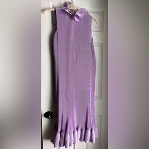 Tibi pleated lavender midi dress with clear belt